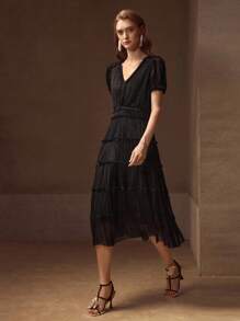 MOTF STUDIO PLISSE TIERED LAYER DRESS - Black - View 6