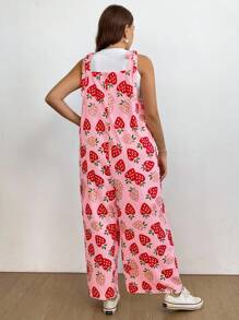 Sunnyshic Tuta larga con stampa di fragole e fiocco, per donna taglie forti, adatta per vacanze, appuntamenti e feste