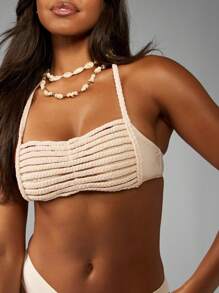 MISSGUIDED Braided Cord Halter Neck Bikini High Rise Swimsuit Bathing Suit Beachwear Summer Beach Vacation Resort Pool Wear - Apricot - View 4
