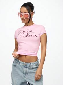 SUMWON WOMEN Video Áo thun trẻ em Vixen Retro Y2K Crop Top thời trang Áo thun họa tiết bó sát phong cách đường phố Lễ hội mùa hè Câu lạc bộ Tiệc tùng - Màu Hồng baby - Xem 4