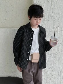 Dazy Kids Plus Size Boys' Polka Dot Loose Casual Turndown Collar Long Sleeve Shirt, Autumn - Black - View 4