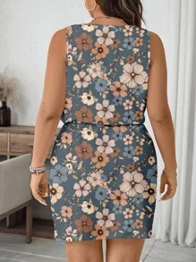 SHEIN LUNE Casual Minimalist Romantic Ditsy Floral Spaghetti Strap Dress, Plus Size, Suitable For Summer - Multicolor - View 2