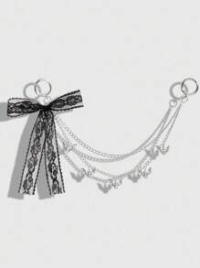 ROMWE Kawaii 1 chiếc mặt dây chuyền hình dơi nhiều lớp bằng bạc rỗng phong cách Goth Y2K cổ điển với nơ ren đen trang trí, móc khóa/mặt dây chuyền túi xách tự làm, thích hợp cho phụ nữ đeo hàng ngày hoặc làm quà tặng cho ngày lễ, Halloween - màu đen - Xem 1