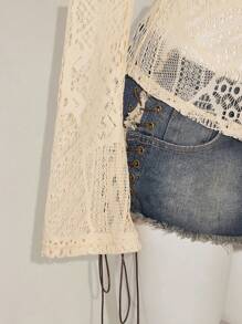 SHEIN ICON Damen neue vintage Spitzen Patchwork asymmetrische figurbetonte Hemd Bluse, Apricot