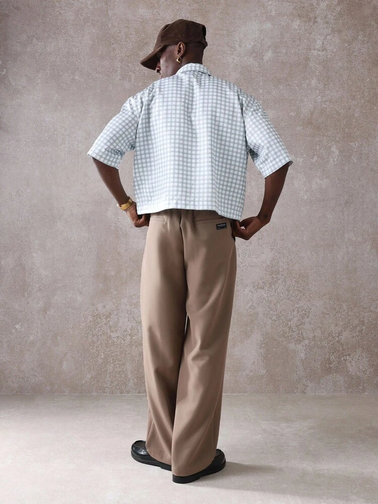 Chemise boutonnée à manches courtes et carreaux  avec imprimé texte amusant