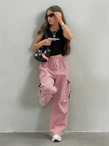 Sparklyn Tween Girls Plain Color Straight-Leg Cargo Pants