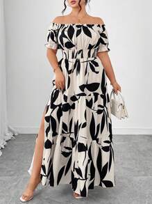 Elenzga 大码女式休闲优雅长裙，春夏露肩荷叶边领，系腰带海滩度假连衣裙，适合日常穿着，宽松舒适，浪漫休闲优雅通勤机场装