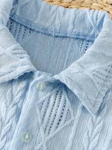 SHEIN Vintaside Kids 2 件套年轻男童夏季时尚 Polo 领短袖衬衫和户外休闲运动短裤套装