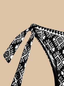 Travachic Women's Geometry Print Halter Tie Sexy Bikini Two-Piece Swimwear Set, Summer Beach - Multicolor - View 4