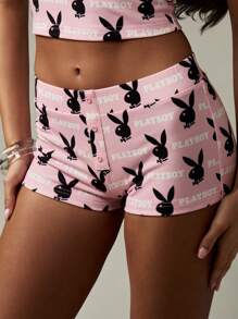 Missguided x Playboy Christmas All Over Print Cami Top High Waist Button Front Shorts Pajama Set - Multicolor - View 6