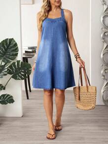 EMERY ROSE Women's Summer Casual Washed Loose Denim Dress