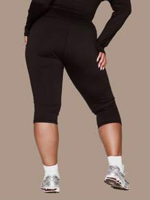 MUSERA Plus High Waist Stretch Fitted Cropped Leggings Activewear, Holiday, Elegant, Casual - Black - View 4