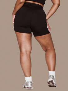 MUSERA 加大码交叉腰带高腰修身弹力短裤，假日、优雅、休闲夏季 - 黑色 - 查看 4