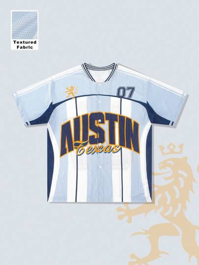 Prep Men's Casual Mesh Jersey Print Button-Up Shirt