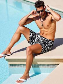 CoralVoy Men's Print Drawstring Beach Shorts - Black - View 6