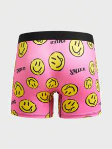 Quần lót Boxer cạp chun in hình nụ cười tương phản màu hồng cho nam - Hồng - Xem 2