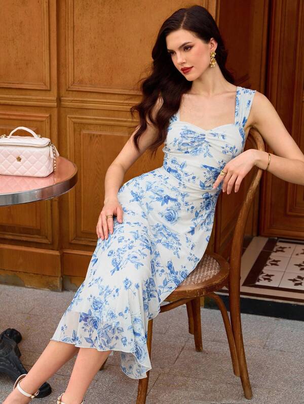 Vintamour Vintage Elegant Women Dress Floral Print Heart Neck Casual Beach Mermaid Dress Vacation Outfits Woman Wedding Guest Dress Women Back To School Birthday Dresses For Women Elegant Teacher Outfits For Women Birthday Outfits For Women Vacation Outfits Women Elegant Dresses For Women Back To School Clothes Fall Women Clothes Casual Dresses For Woman Vacation Dress Fall Clothes Church Dresses For Women Festival Outfits For Women