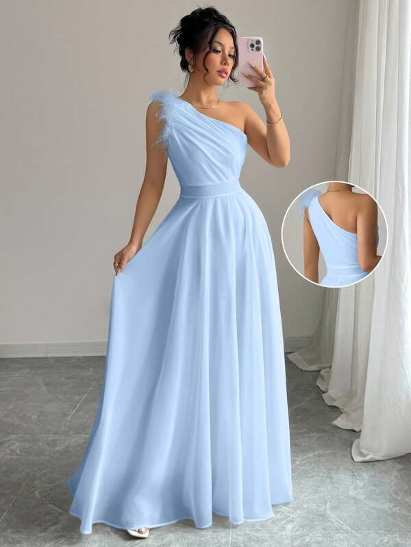 Modelyn French Retro Woodland Ethereal Asymmetric Neckline Sleeveless Dress