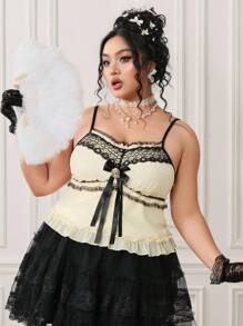 ROMWE EDITION Áo yếm ren tương phản mùa hè cỡ lớn cho nữ thời trang - Màu be - Xem 6