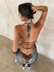 Aloruh Váy hở lưng họa tiết hoa và ngựa vằn gợi cảm cho nữ, Xuân/Hè - Nhiều màu - Xem 2