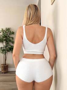 Sweetina Set de 2 piezas de mujer con suéter de punto blanco y conjunto de camiseta de punto corta y shorts de unicolor - Blanco - Ver 2