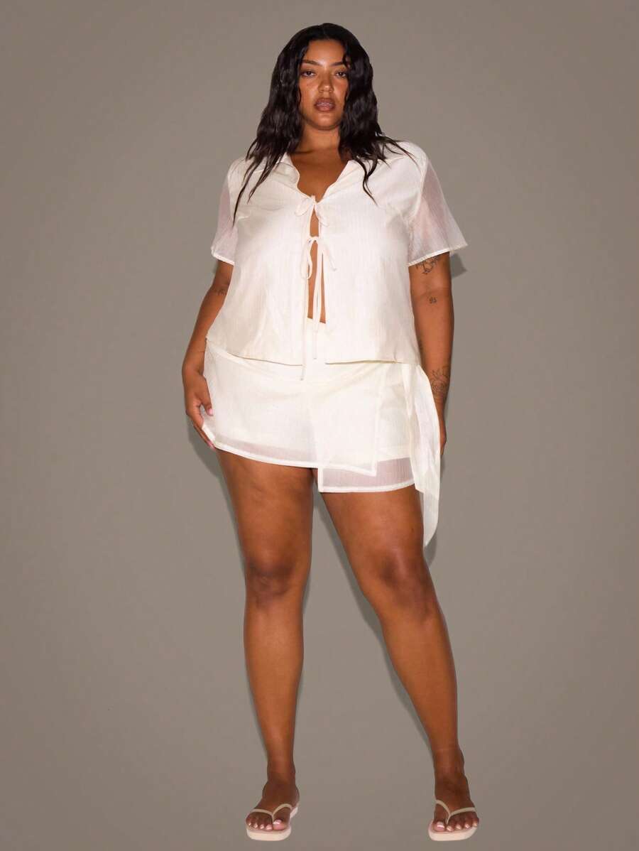 MUSERA Minifalda con textura y lazos laterales, traje de baño sexy, romántico y elegante para vacaciones, otoño, invierno y temporada baja