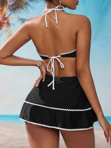 Swim Mod 女士可爱沙滩罩衫吊带露背泳衣裙 - 黑與白 - 查看 2