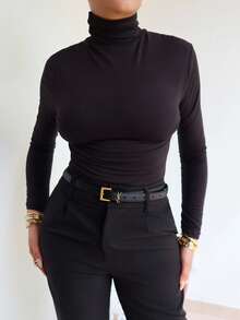 Melissa Matos HIGH NECK FORM FITTED TEE - Black - View 3