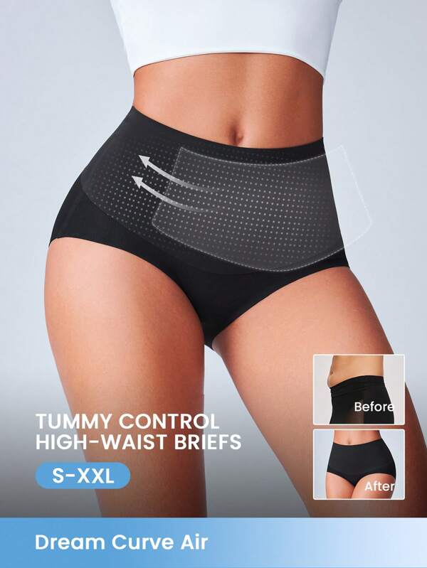 LUVLETTE Bragas de cintura alta, ropa interior básica con control de abdomen, pantalón interior transpirable negro para mujer