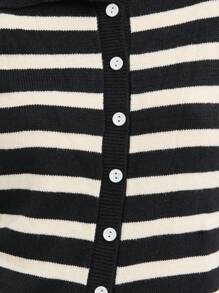 Nöista Women's Black And White Striped Knit Cardigan,Short Sleeve Button-Down With Ruffled Edges,70s Vintage Y2K School Back-To-School Autumn Fashion - Black - View 4