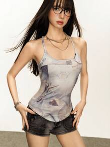 Rina Fox Women's Fashion All-Over Print Halter Top, Summer - Multicolor - View 5