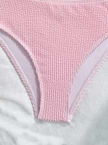 SHEIN Girl's Minimalist Apricot Color Bikini Set, With Starfish Decor, Suitable For Vacation, Beach, Swimming Summer Holiday - Pink - View 4