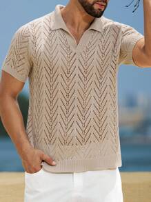 Manfinity Homme Herren europäischer und amerikanischer neuer stilvoller Design-Blogger Cut Out lässiges vielseitiges Poloshirt - Khaki - Übersicht 3