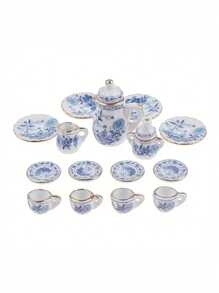 15 件套复古微型白瓷茶具壶杯盘餐具房屋模型房间用品家具装饰圣诞必需品