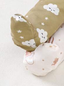 2 件套新生儿柔软印花云朵和熊长袖连脚连体衣睡衣，适合夏季家居服 - 彩色 - 查看 3