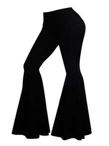 DreamSkyne Plus Size Women Solid Color Simple Daily Fashion Flared Pants Fall Cloth For Women - Black - View 4