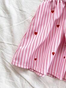 Soleia Women's Vacation Pink & White Striped Heart Print Ruffled Collar Twist Front Cropped Top, Suitable For Party, Date, Afternoon Tea, Summer,Tube Top - Multicolor - View 4