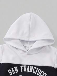 SHEIN 1 pieza Sudadera con capucha informal y cómoda con estampado de letras para niño, diseño de estampado de letras alegre, adecuado para salidas, deportes al aire libre, vuelta al colegio, otoño/invierno