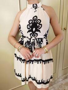 Melissa Matos Women Sleeveless Simple Fashionable Casual Mini Dress, Daily Wear - Apricot - View 3