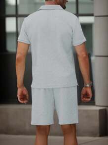 Manfinity Homme Men's Solid Color Polo Shirt And Shorts Set, Casual & Minimalist For Daily Wear