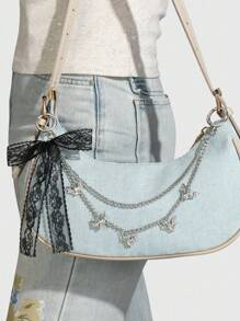 ROMWE Kawaii 1 chiếc mặt dây chuyền hình dơi nhiều lớp bằng bạc rỗng phong cách Goth Y2K cổ điển với nơ ren đen trang trí, móc khóa/mặt dây chuyền túi xách tự làm, thích hợp cho phụ nữ đeo hàng ngày hoặc làm quà tặng cho ngày lễ, Halloween - màu đen - Xem 7