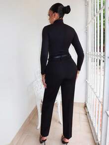 Melissa Matos Women's Solid Color Simple Daily Suit Pants  - Black - View 1