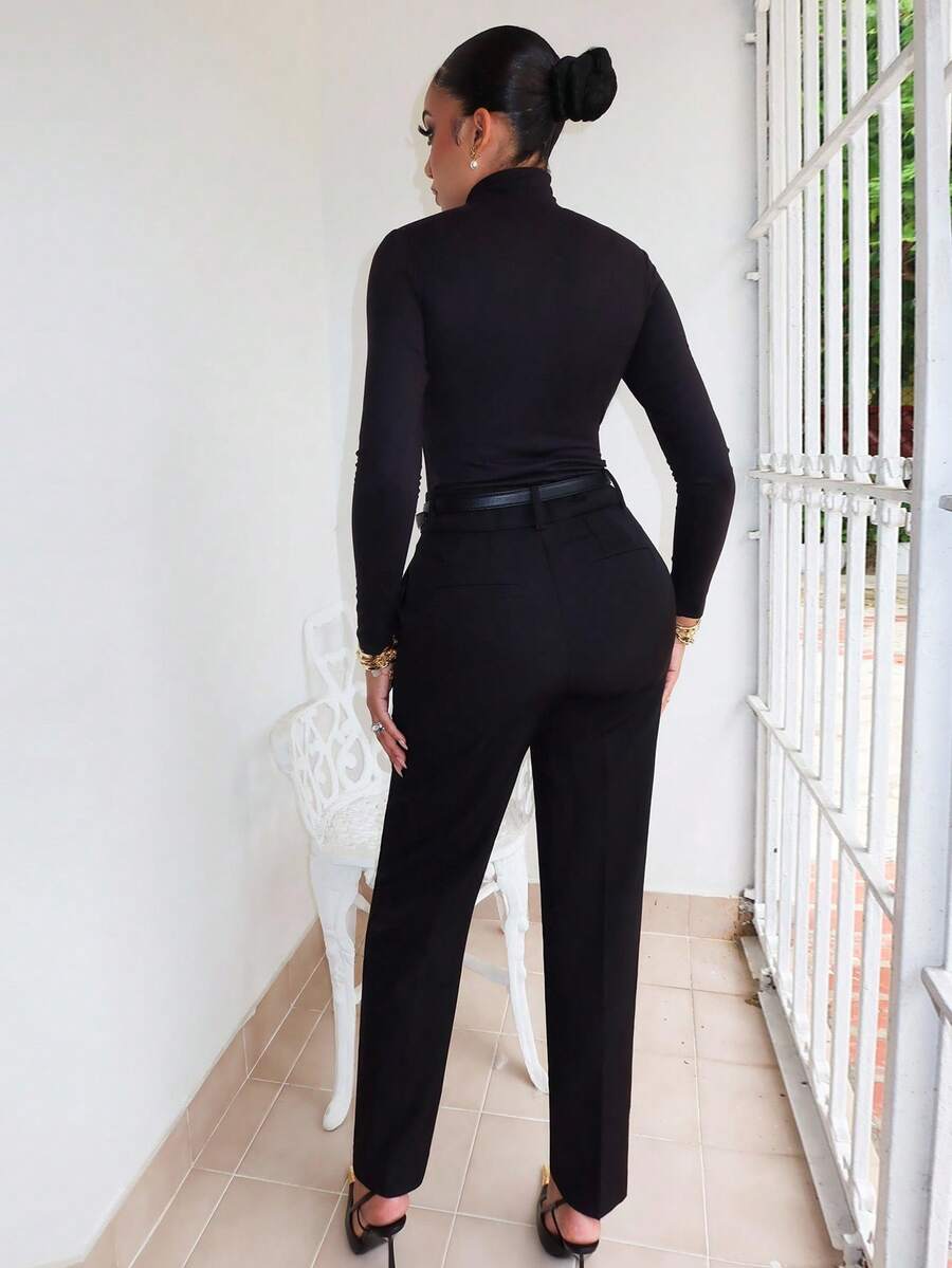 Melissa Matos Women's Solid Color Simple Daily Suit Pants  - Black - View 1