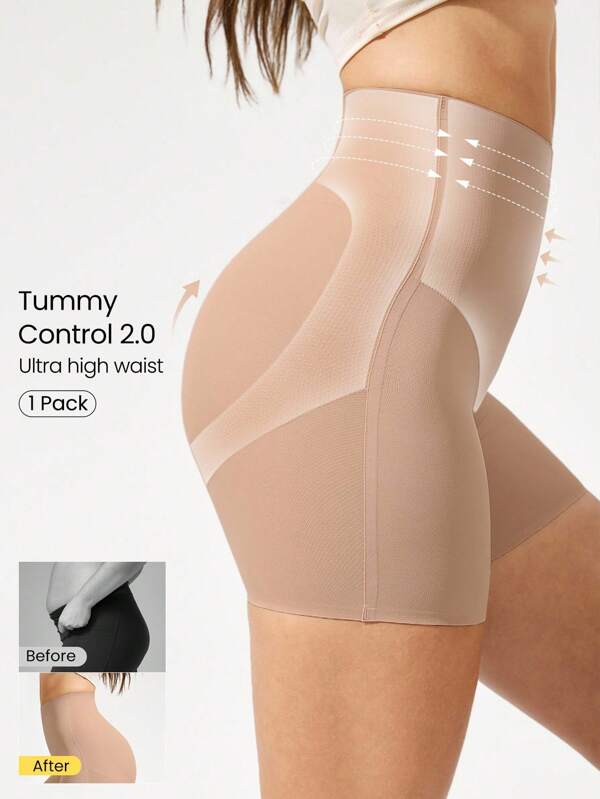 GLOWMODE 1 Pack Tummy Control Core Support Sweat-Wicking Ultra-High Waist Shapewear Shorts Daily Casual Wear