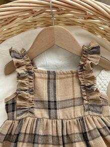 Baby Girl Plaid Print Ruffle Trim Dress, For Christmas - Multicolor - View 5