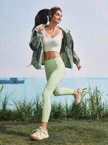 In My Nature Solid High Waist Pocket Fashion Skinny Outdoor Capri Pants - Green - View 8