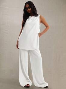 MUSERA Linen Feel Elastic Waist Trouser Vacation Summer Summer Boho Elegant Casual Holiday Cute Pants Spring - White - View 3