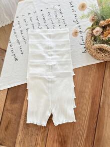 SHEIN LMoss Kids Bộ 5 quần short lưng thun dệt kim màu trơn cho bé gái - trắng - Xem 3