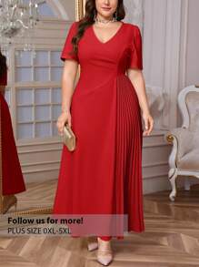 Firerie Đầm tay ngắn thanh lịch, rộng rãi, co giãn, cỡ lớn dành cho nữ, thích hợp cho hẹn hò, tiệc tùng, mùa xuân/hè - Đỏ - Xem 1