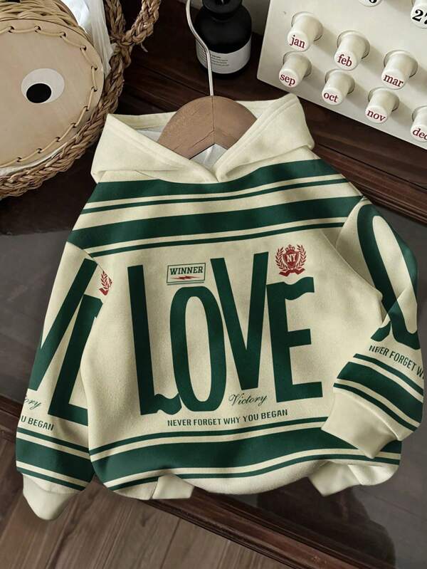 Slaydiva Casual Street Style Green Love Graphic Hoodie Sweatshirt, Suitable For Autumn/Winter